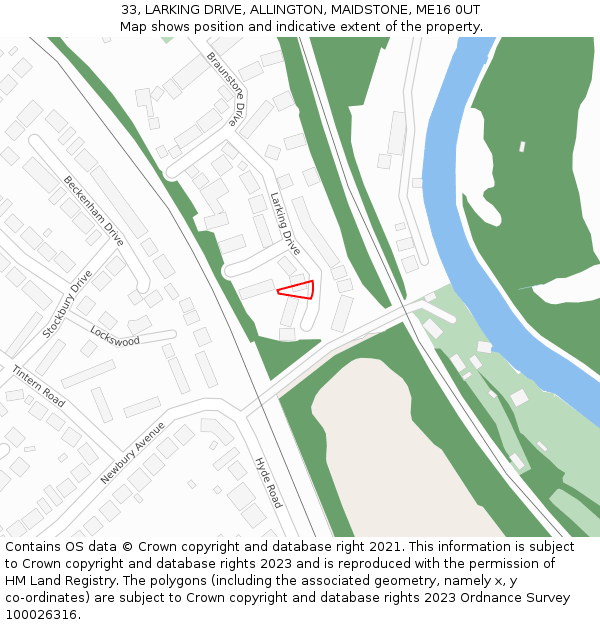 33, LARKING DRIVE, ALLINGTON, MAIDSTONE, ME16 0UT: Location map and indicative extent of plot