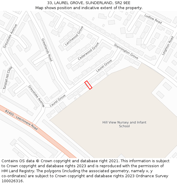 33, LAUREL GROVE, SUNDERLAND, SR2 9EE: Location map and indicative extent of plot