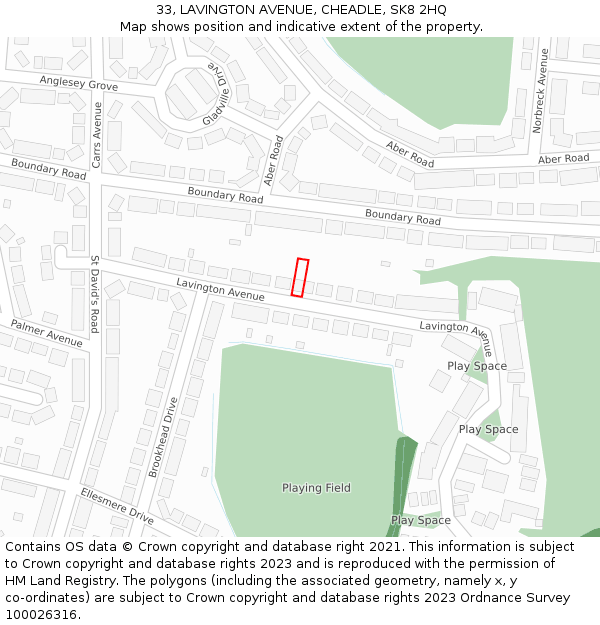 33, LAVINGTON AVENUE, CHEADLE, SK8 2HQ: Location map and indicative extent of plot