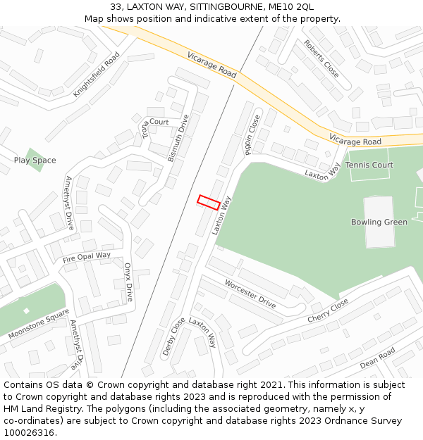 33, LAXTON WAY, SITTINGBOURNE, ME10 2QL: Location map and indicative extent of plot