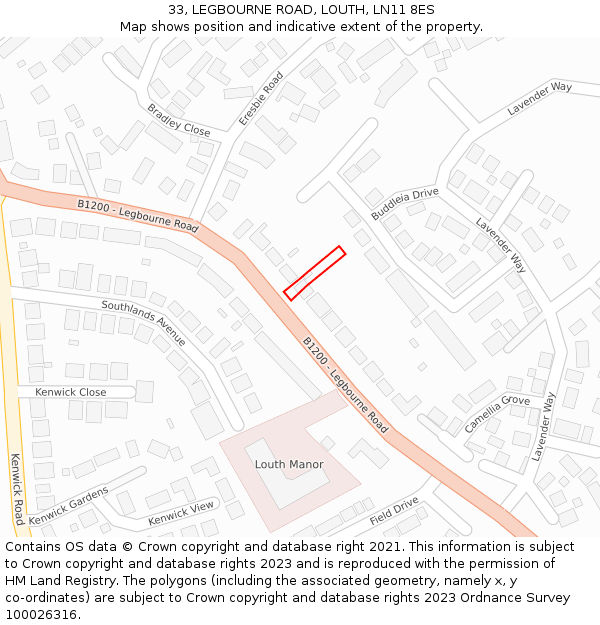 33, LEGBOURNE ROAD, LOUTH, LN11 8ES: Location map and indicative extent of plot