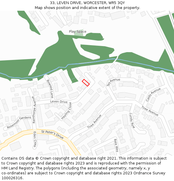 33, LEVEN DRIVE, WORCESTER, WR5 3QY: Location map and indicative extent of plot