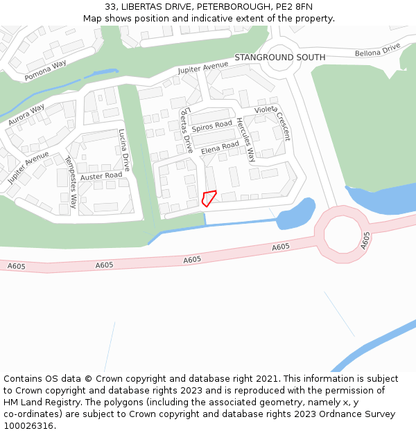 33, LIBERTAS DRIVE, PETERBOROUGH, PE2 8FN: Location map and indicative extent of plot