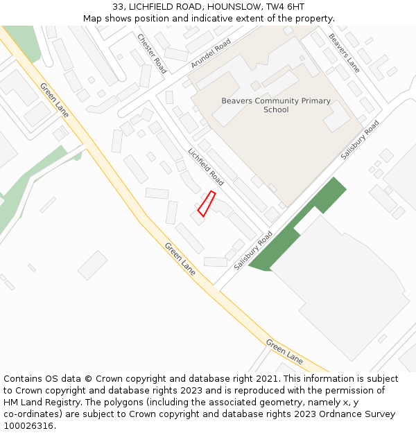 33, LICHFIELD ROAD, HOUNSLOW, TW4 6HT: Location map and indicative extent of plot