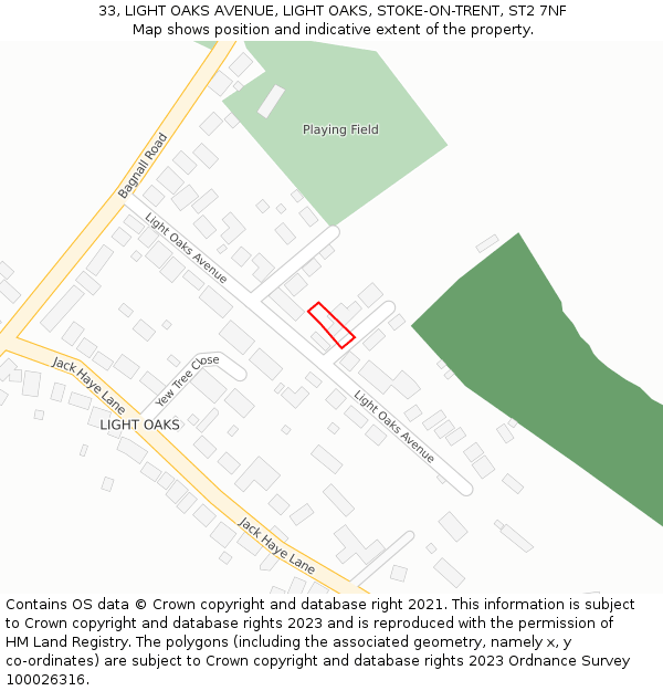 33, LIGHT OAKS AVENUE, LIGHT OAKS, STOKE-ON-TRENT, ST2 7NF: Location map and indicative extent of plot