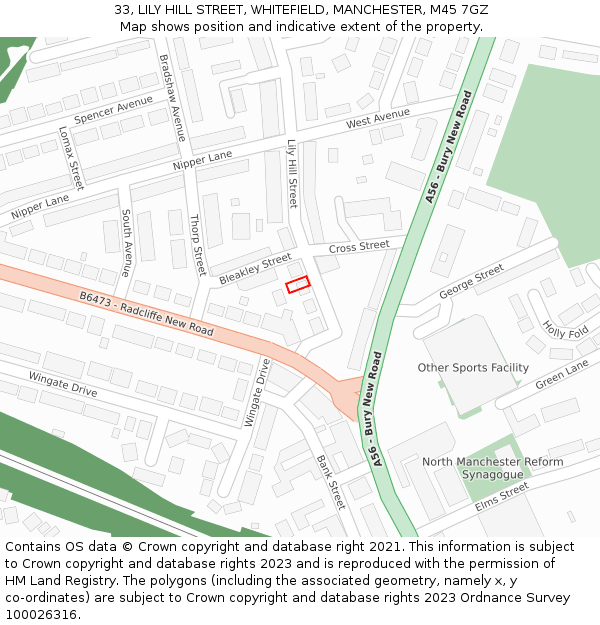 33, LILY HILL STREET, WHITEFIELD, MANCHESTER, M45 7GZ: Location map and indicative extent of plot