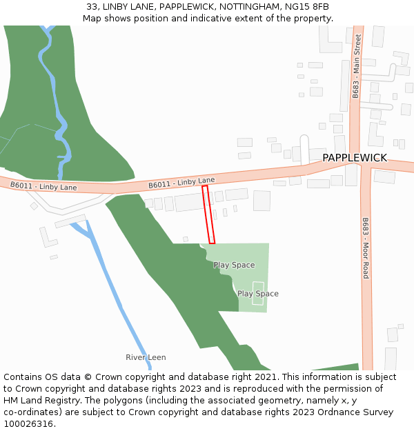 33, LINBY LANE, PAPPLEWICK, NOTTINGHAM, NG15 8FB: Location map and indicative extent of plot