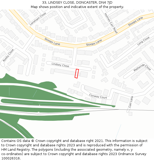 33, LINDSEY CLOSE, DONCASTER, DN4 7JD: Location map and indicative extent of plot