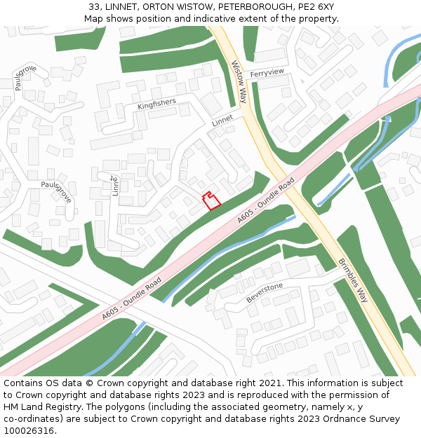 33, LINNET, ORTON WISTOW, PETERBOROUGH, PE2 6XY: Location map and indicative extent of plot
