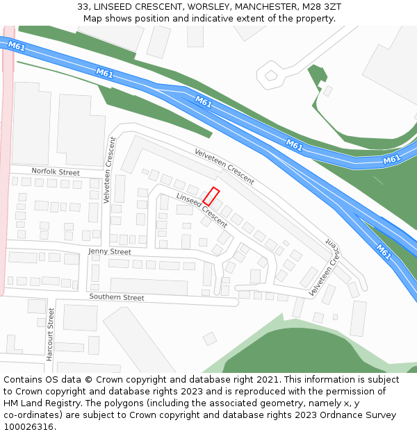 33, LINSEED CRESCENT, WORSLEY, MANCHESTER, M28 3ZT: Location map and indicative extent of plot