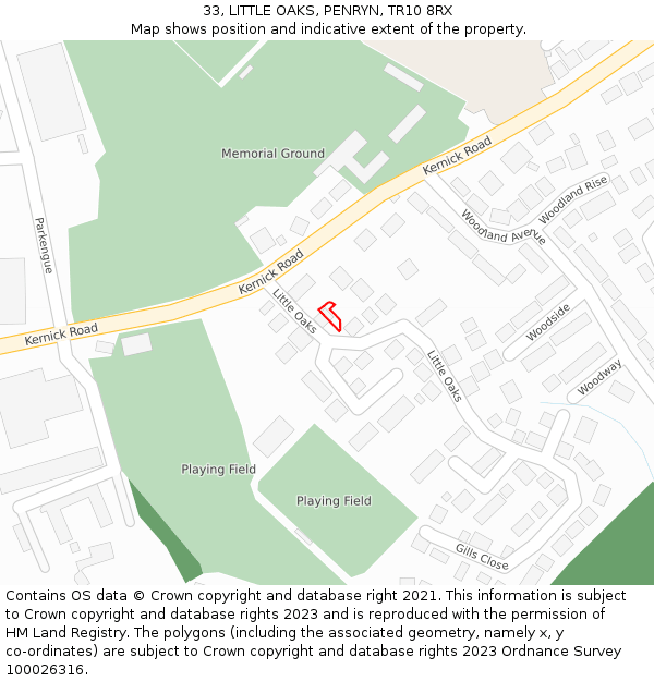 33, LITTLE OAKS, PENRYN, TR10 8RX: Location map and indicative extent of plot