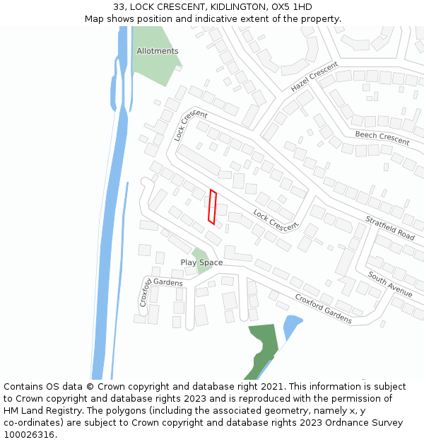 33, LOCK CRESCENT, KIDLINGTON, OX5 1HD: Location map and indicative extent of plot