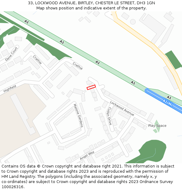 33, LOCKWOOD AVENUE, BIRTLEY, CHESTER LE STREET, DH3 1GN: Location map and indicative extent of plot