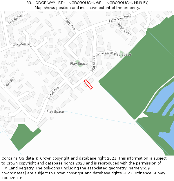 33, LODGE WAY, IRTHLINGBOROUGH, WELLINGBOROUGH, NN9 5YJ: Location map and indicative extent of plot