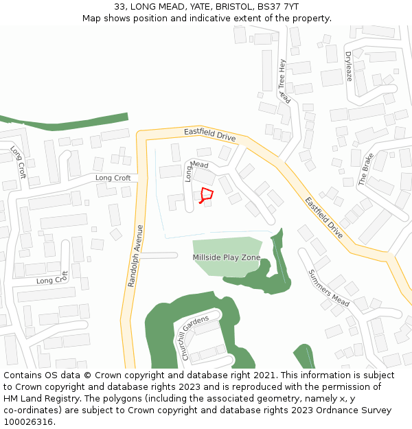 33, LONG MEAD, YATE, BRISTOL, BS37 7YT: Location map and indicative extent of plot