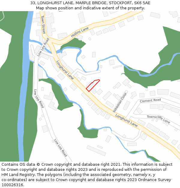 33, LONGHURST LANE, MARPLE BRIDGE, STOCKPORT, SK6 5AE: Location map and indicative extent of plot