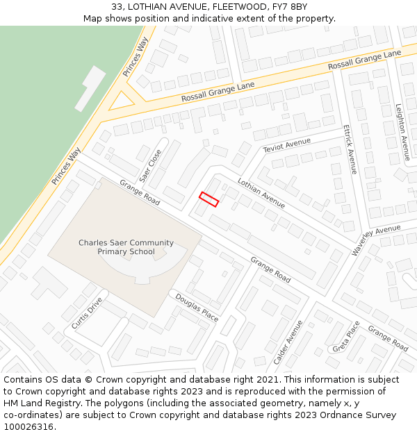 33, LOTHIAN AVENUE, FLEETWOOD, FY7 8BY: Location map and indicative extent of plot