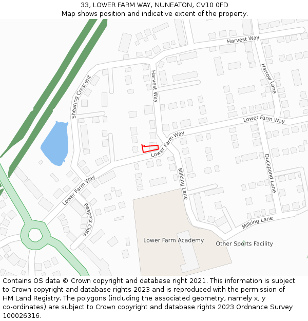 33, LOWER FARM WAY, NUNEATON, CV10 0FD: Location map and indicative extent of plot