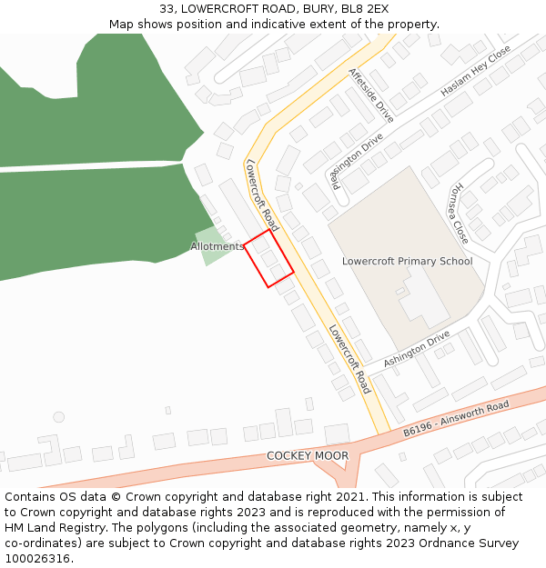 33, LOWERCROFT ROAD, BURY, BL8 2EX: Location map and indicative extent of plot