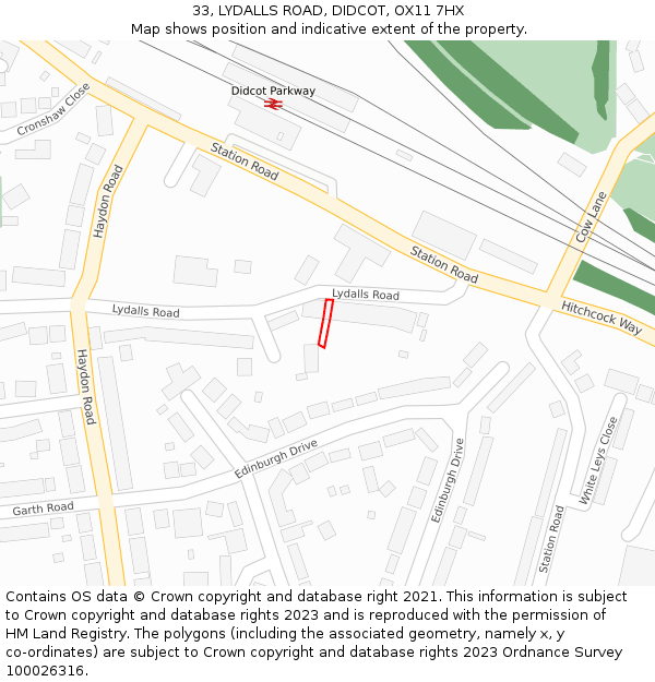 33, LYDALLS ROAD, DIDCOT, OX11 7HX: Location map and indicative extent of plot