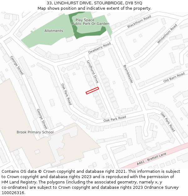 33, LYNDHURST DRIVE, STOURBRIDGE, DY8 5YQ: Location map and indicative extent of plot