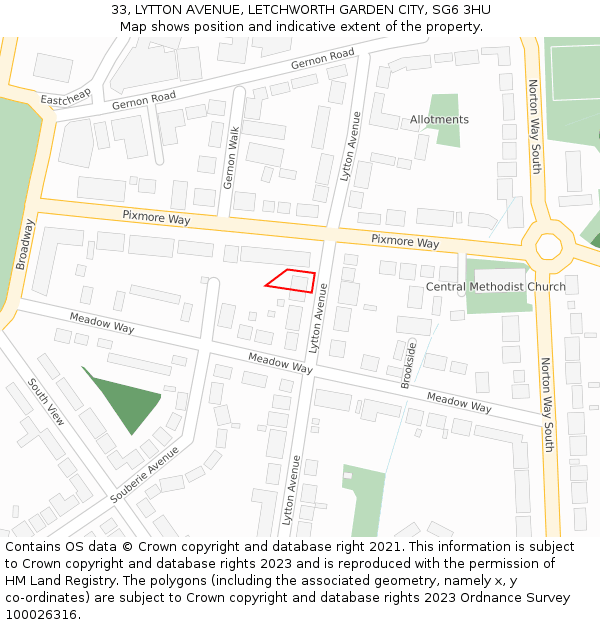 33, LYTTON AVENUE, LETCHWORTH GARDEN CITY, SG6 3HU: Location map and indicative extent of plot