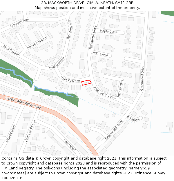 33, MACKWORTH DRIVE, CIMLA, NEATH, SA11 2BR: Location map and indicative extent of plot