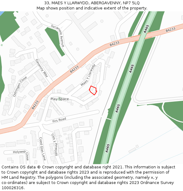 33, MAES Y LLARWYDD, ABERGAVENNY, NP7 5LQ: Location map and indicative extent of plot