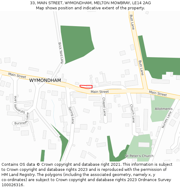 33, MAIN STREET, WYMONDHAM, MELTON MOWBRAY, LE14 2AG: Location map and indicative extent of plot