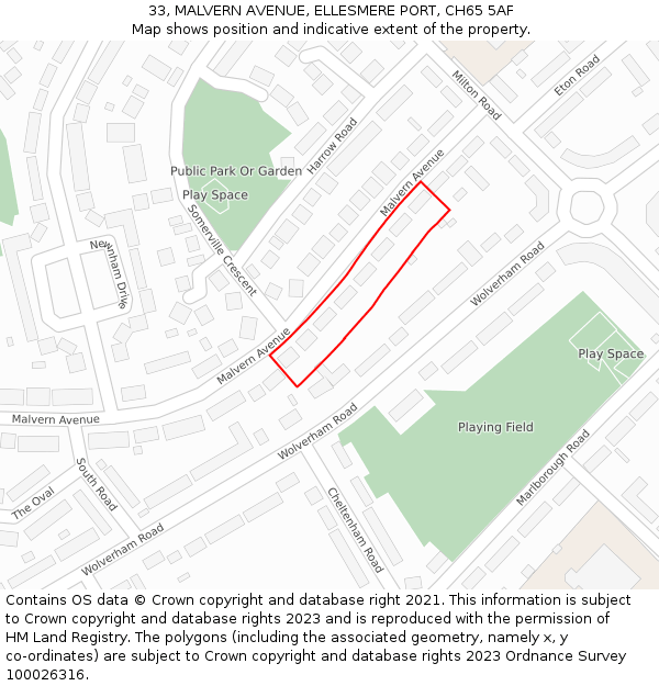 33, MALVERN AVENUE, ELLESMERE PORT, CH65 5AF: Location map and indicative extent of plot