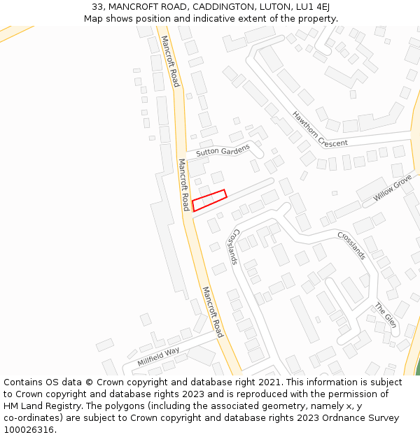 33, MANCROFT ROAD, CADDINGTON, LUTON, LU1 4EJ: Location map and indicative extent of plot