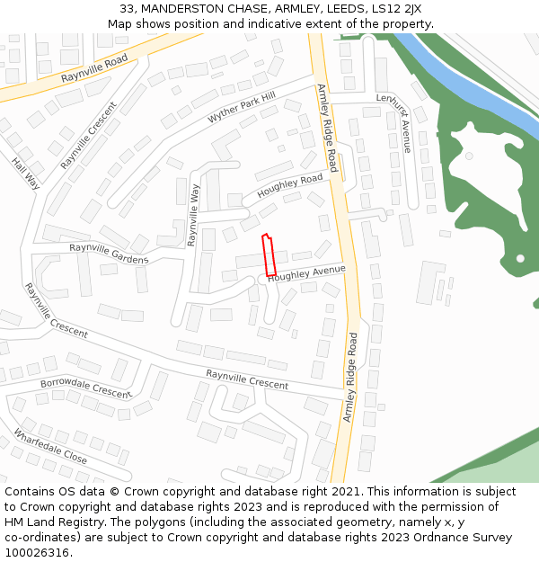 33, MANDERSTON CHASE, ARMLEY, LEEDS, LS12 2JX: Location map and indicative extent of plot