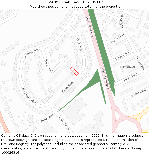 33, MANOR ROAD, DAVENTRY, NN11 4EF: Location map and indicative extent of plot