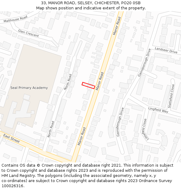 33, MANOR ROAD, SELSEY, CHICHESTER, PO20 0SB: Location map and indicative extent of plot