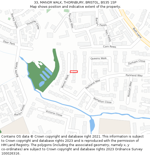 33, MANOR WALK, THORNBURY, BRISTOL, BS35 1SP: Location map and indicative extent of plot