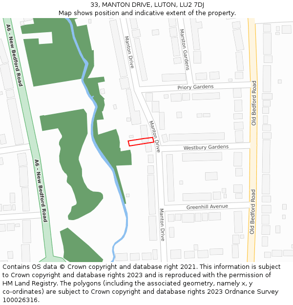 33, MANTON DRIVE, LUTON, LU2 7DJ: Location map and indicative extent of plot