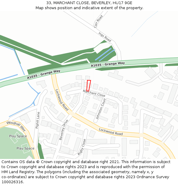 33, MARCHANT CLOSE, BEVERLEY, HU17 9GE: Location map and indicative extent of plot