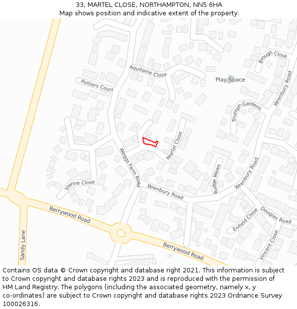 33, MARTEL CLOSE, NORTHAMPTON, NN5 6HA: Location map and indicative extent of plot