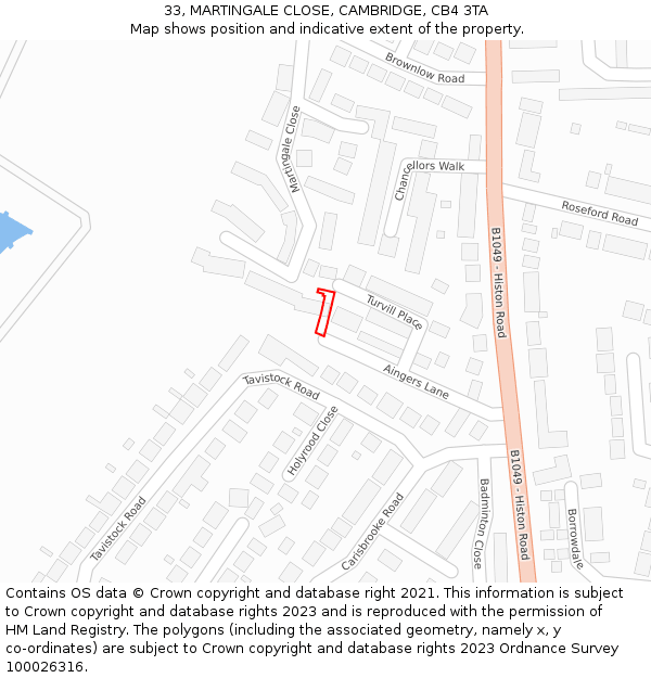 33, MARTINGALE CLOSE, CAMBRIDGE, CB4 3TA: Location map and indicative extent of plot