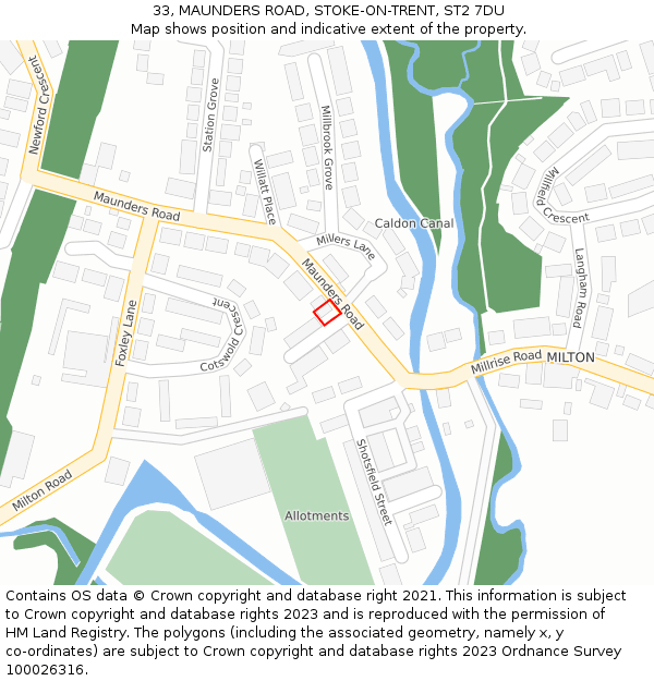 33, MAUNDERS ROAD, STOKE-ON-TRENT, ST2 7DU: Location map and indicative extent of plot