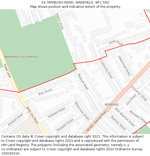 33, MAYBUSH ROAD, WAKEFIELD, WF1 5AZ: Location map and indicative extent of plot