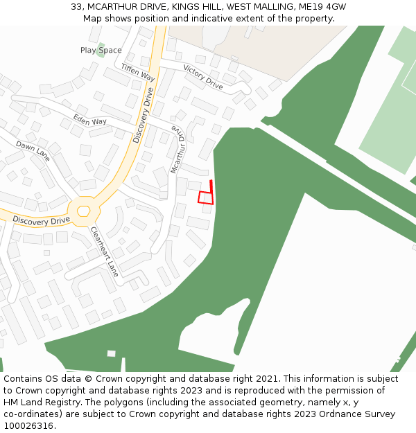 33, MCARTHUR DRIVE, KINGS HILL, WEST MALLING, ME19 4GW: Location map and indicative extent of plot