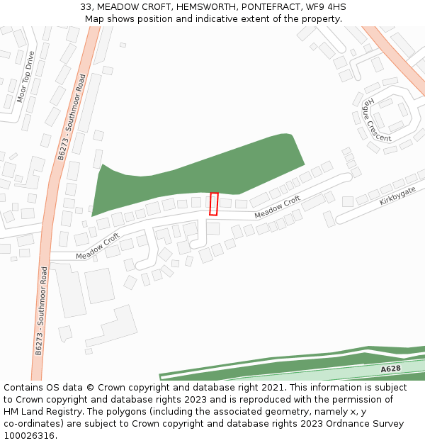 33, MEADOW CROFT, HEMSWORTH, PONTEFRACT, WF9 4HS: Location map and indicative extent of plot