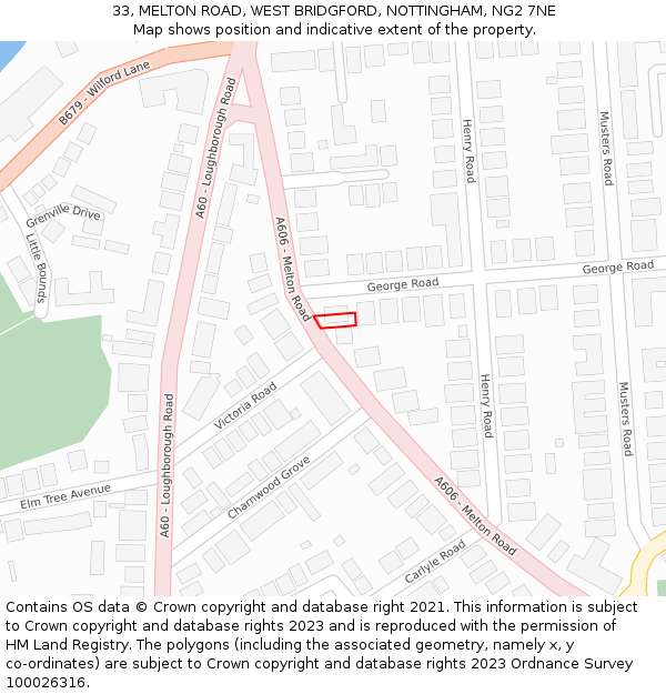 33, MELTON ROAD, WEST BRIDGFORD, NOTTINGHAM, NG2 7NE: Location map and indicative extent of plot