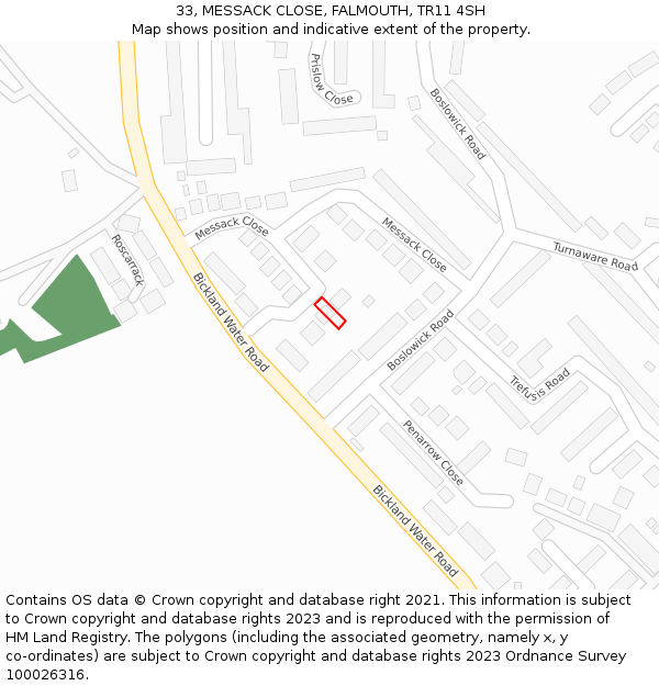 33, MESSACK CLOSE, FALMOUTH, TR11 4SH: Location map and indicative extent of plot