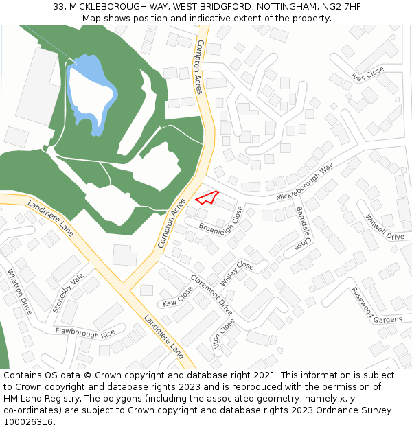 33, MICKLEBOROUGH WAY, WEST BRIDGFORD, NOTTINGHAM, NG2 7HF: Location map and indicative extent of plot