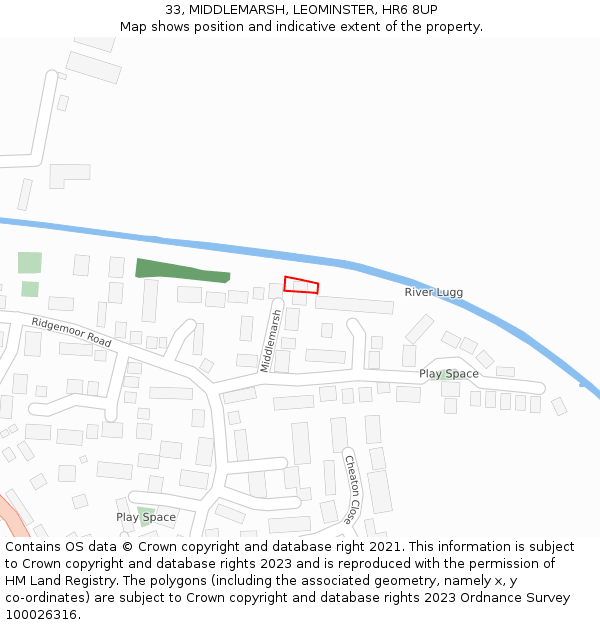 33, MIDDLEMARSH, LEOMINSTER, HR6 8UP: Location map and indicative extent of plot