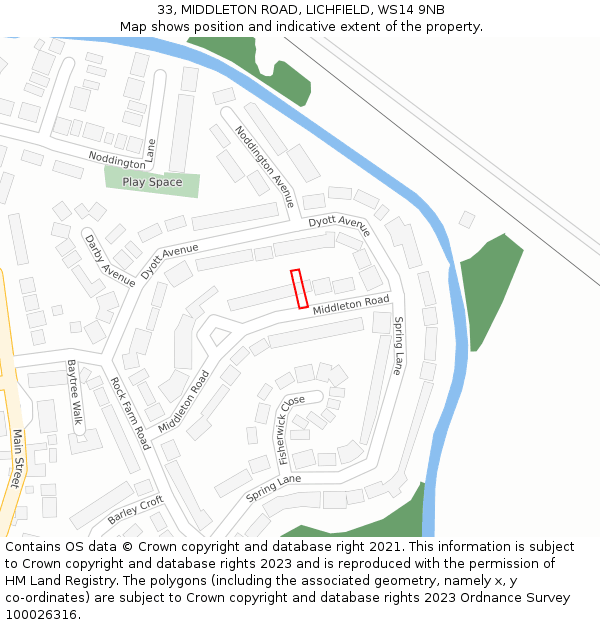 33, MIDDLETON ROAD, LICHFIELD, WS14 9NB: Location map and indicative extent of plot