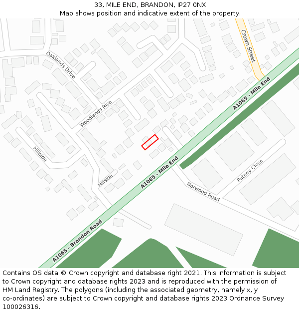 33, MILE END, BRANDON, IP27 0NX: Location map and indicative extent of plot