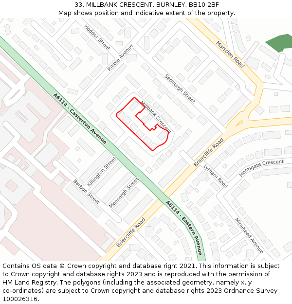 33, MILLBANK CRESCENT, BURNLEY, BB10 2BF: Location map and indicative extent of plot